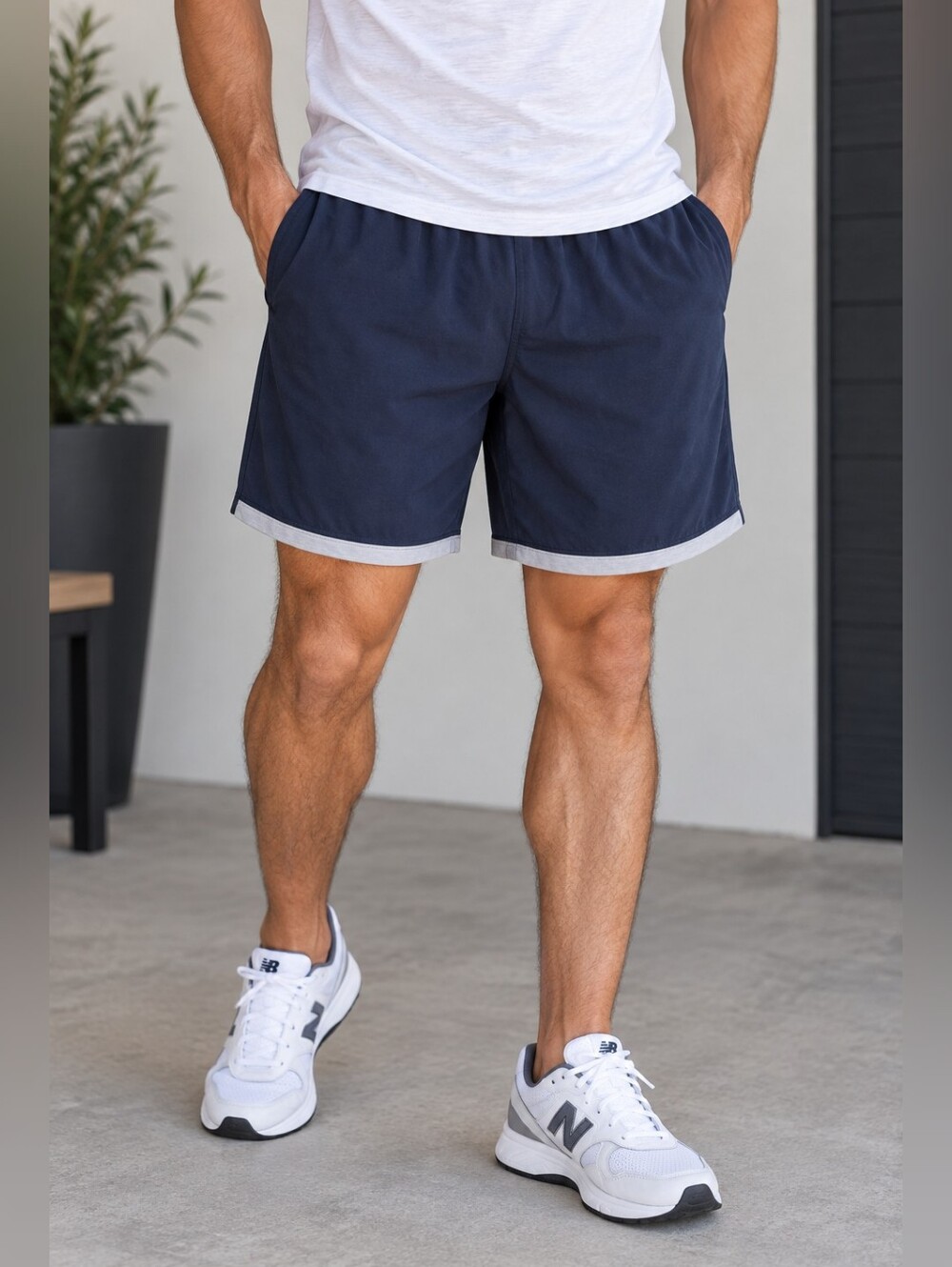 Athletic Works Men's XL Navy Athletic Gym Shorts Gray Trim